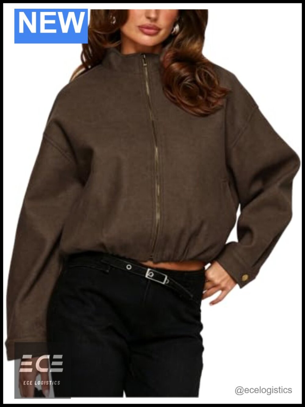 Faux Suede Cropped Bomber Jacket Zip Up Oversized Casual Outerwear